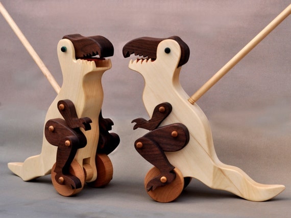 Tyrannosaurus Rex Push Toy Animated Wooden Dinosaur Toy for Kids, Toddlers Boys Girls