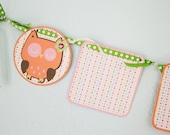 Owl Polka Dot Photo Banner - pink orange green brown - first year birthday party - one year old