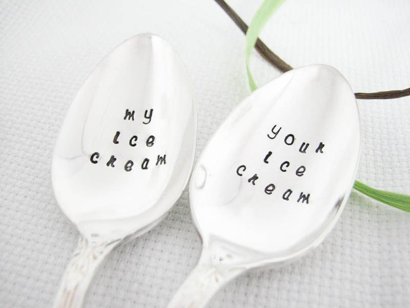 Hand Stamped Ice Cream Spoons - My Ice Cream Your Ice Cream, Stamped Vintage Spoons, Personalized, Fun Keepsake Gift, Set of 2