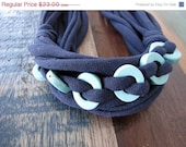 SPRING CLEARANCE Navy Cotton Jersey Scarf/Necklace with Turquoise Water Inspired Stone Beads