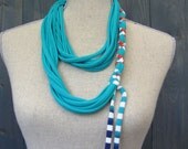 Bright Turquoise and Colored Stripe Multistrand Cotton Jersey Summer Infinity Scarf
