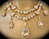 Champagne Statement  Necklace - Swarovski crystal necklace, bridal necklace, two strand necklace, rhinestone wedding necklace,