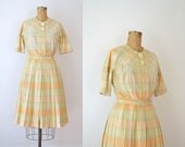 1960s  Plaid Dress / 60s Peach Day Dress