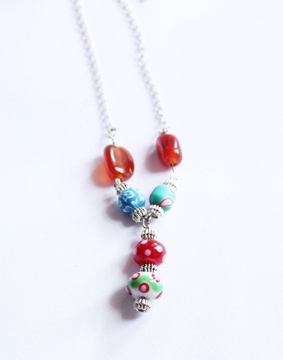 Elicia - Glass Beads, Flower Clay Beads, Spacerr, Stone Beads Necklace - Clearance Sale