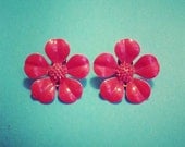 Vintage Red Flower Clipon Earrings