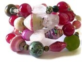Wrap bracelet pink green rose quartz paper beads ruby zoisite turquoise