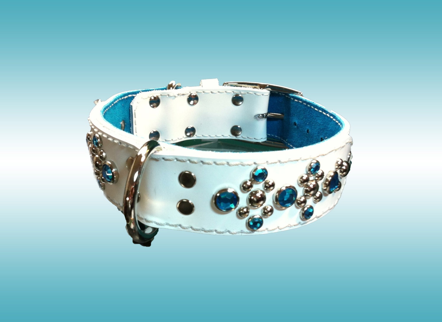 Electric Blue or Fuchsia Double Layer White leather Dog Collar