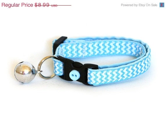 ON SALE Chevron Cat Collar - Light Blue - Small Cat / Kitten Size