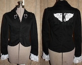 Victorian Goth Deathrock Jacket Upcycled Skull Chains Buckle Lace Size Small