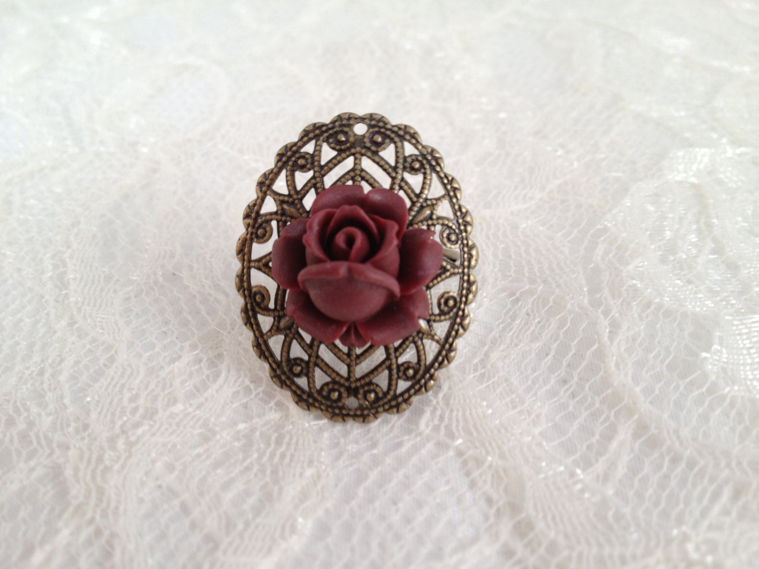 Filigree Antique Copper Rose Resin Adjustable Cocktail Ring