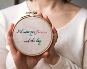 Hand embroidery hoop art - I'd wait you forever and the day - wall decor - home decor - romantic quote
