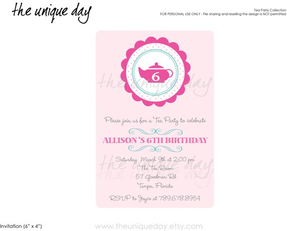 Custom Personalized Tea Party Invitation Card (Digital Print Your Own) - Tea Party Il_570xn