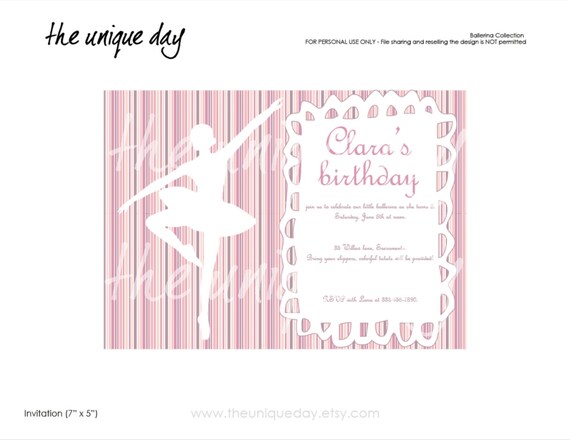 Custom Personalized Birthday Invitation Card (Digital Print Your Own) - Ballerina Il_570xn