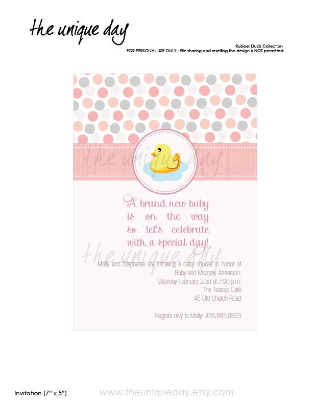 Rubber Duck Baby Shower Invitation Card (Digital Print Your Own) - (girl/boy/gender neutral) Custom Personalized Il_570xn