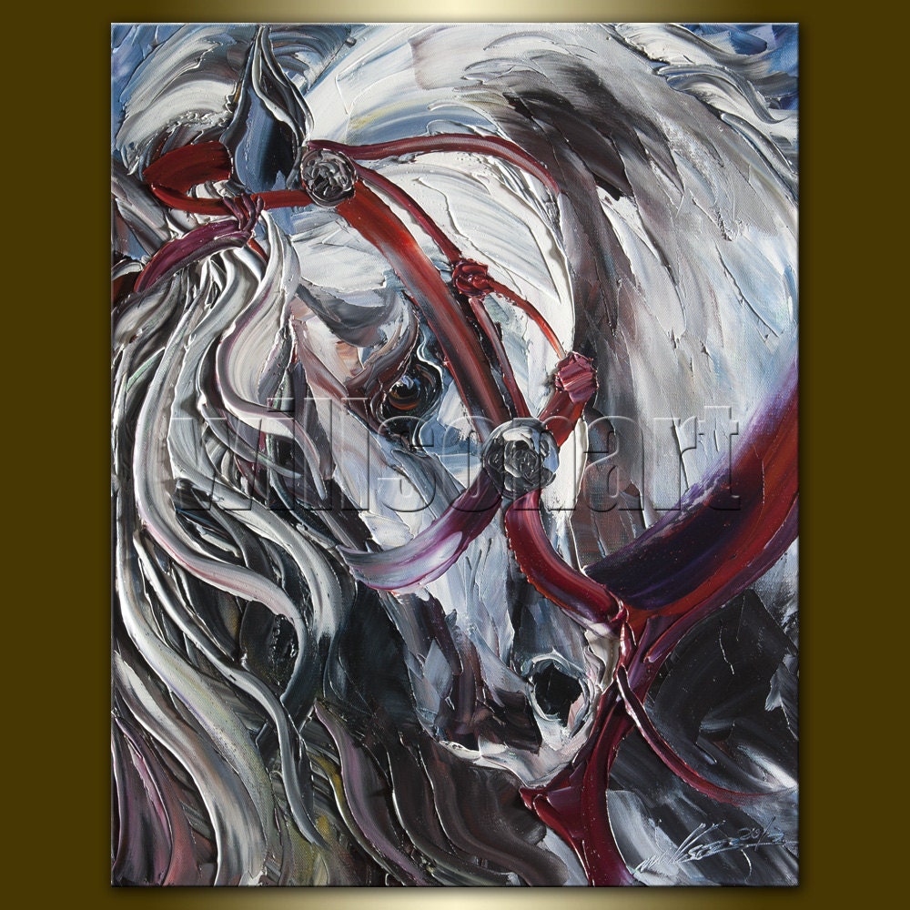 Horse Modern Animal Oil Painting Horse Head Portrait Textured Palette Knife Original Art 16X20 by Willson Lau