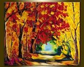 Original Autumn Landscape Textured Palette Knife Painting Oil on Canvas Contemporary Modern Art Seasons 20X24 by Willson