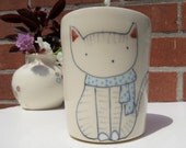 Cat in Scarf Juice Cup - Handmade Ceramic Cup