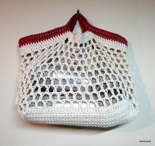 Rectangular Cream and pumpkin trimmed market bag