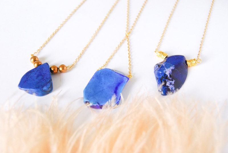 NEW Blue Agate Stone Necklace - One of A Kind Irregular Shape Collection - Choose Your Own