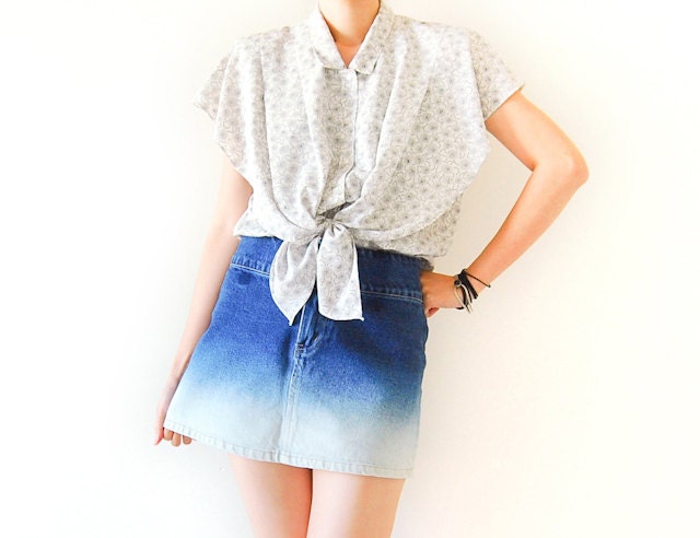 CLEARANCE SALE - Vintage Ombre Dip Dyed Blue Denim Mini Skirt