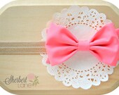 PICK 1 - Baby Fabric Bow Headband or Hair Clip - Neon Fabric Bows - Pink Yellow Blue - Headband or Hair Clip