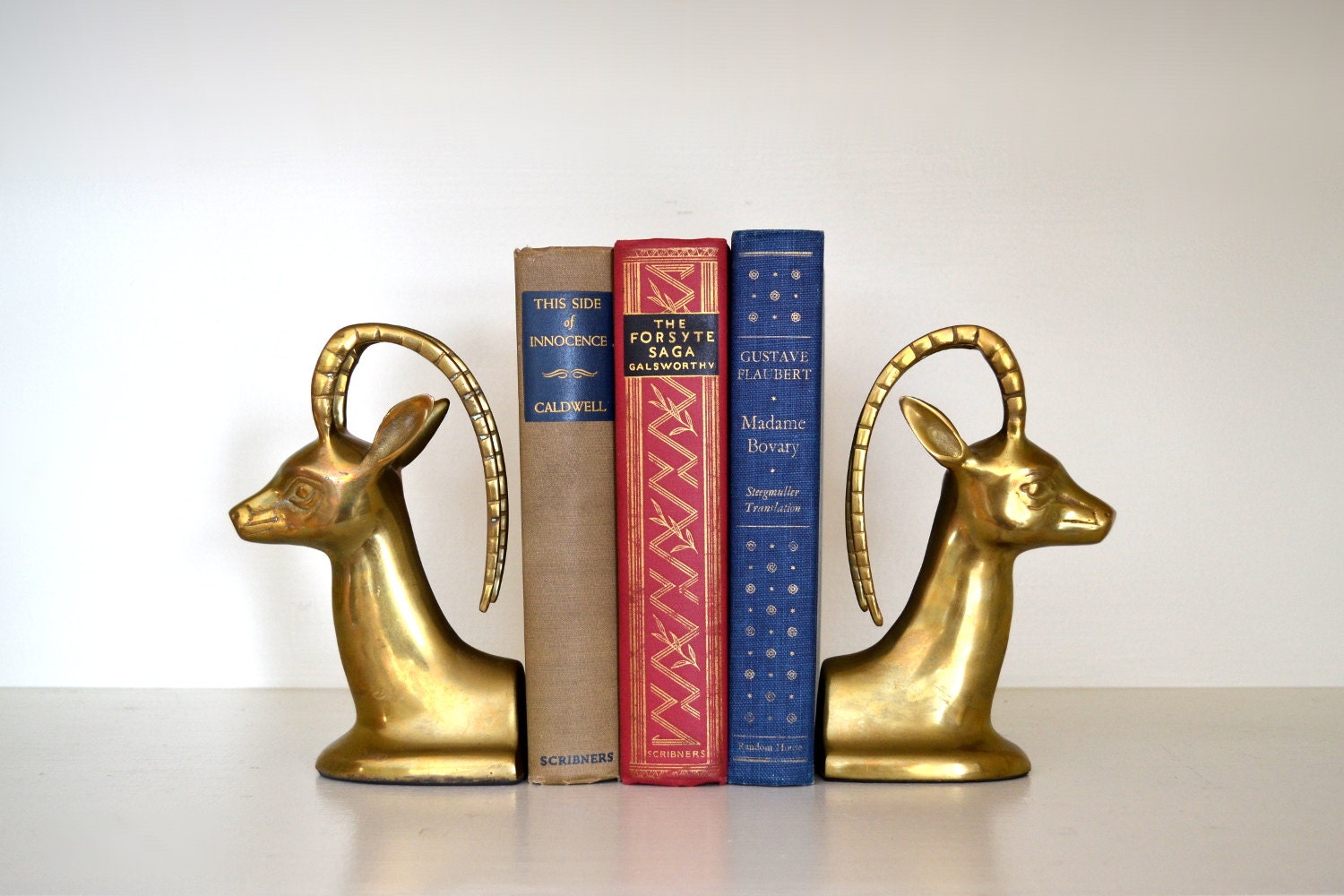 Vintage Brass Antelope Bookends, Polished Metal Impala Book Ends, Hollywood Regency Style Statue Figurines, Library Decor