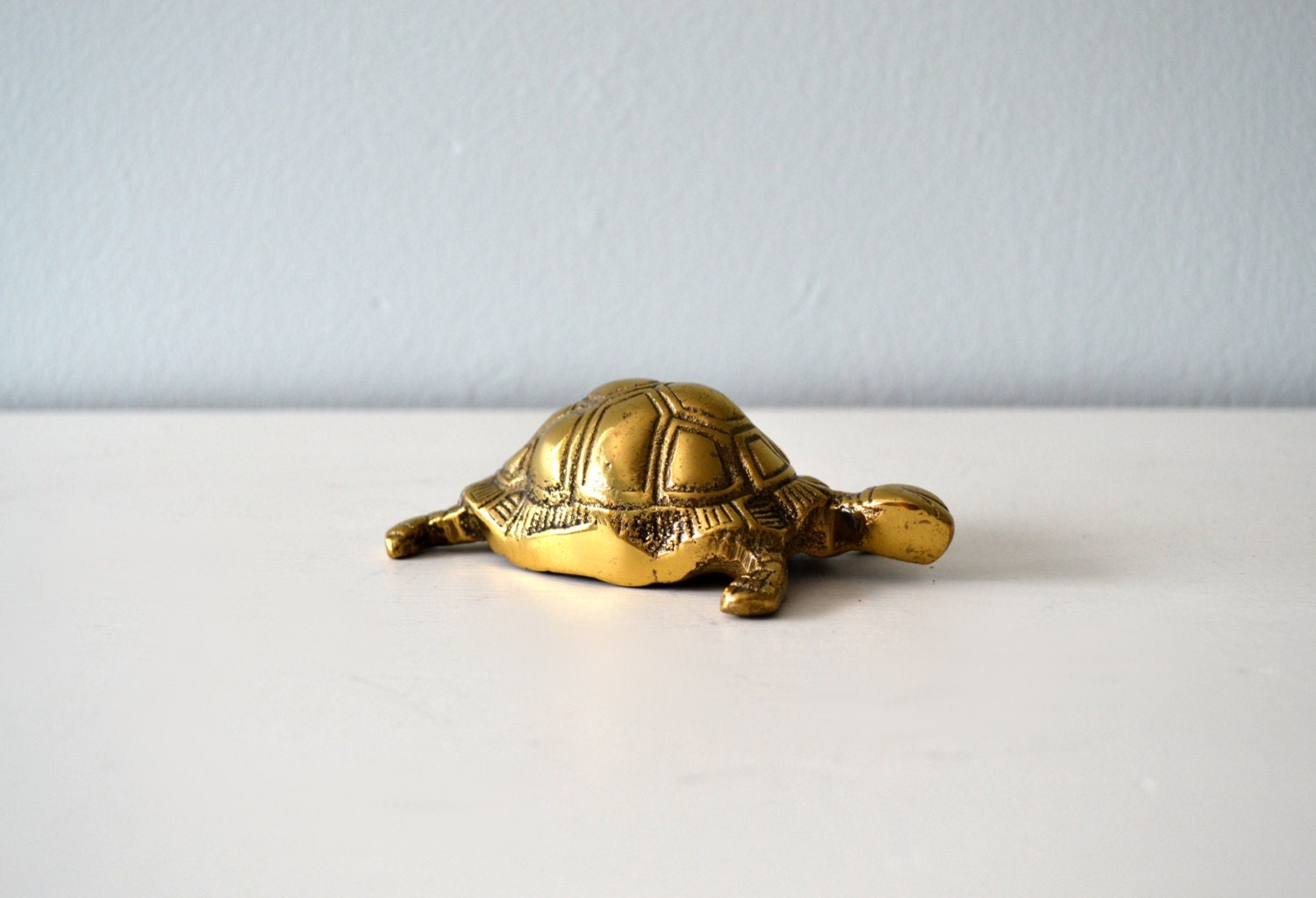 Vintage Brass Turtle Figurine, Gold Tone Metal Reptile Figure, Hollywood Regency Paperweight