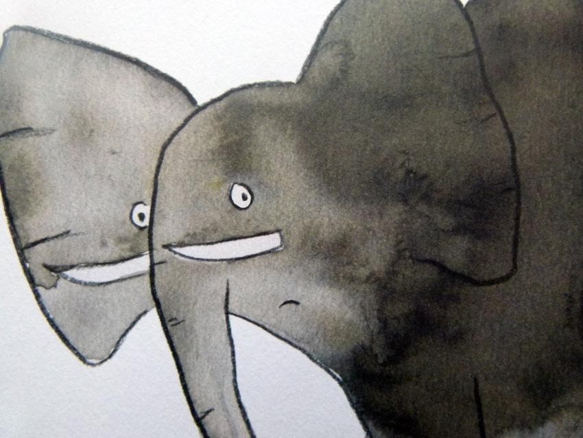 Elephant art, animal illustration home decor. Fun bathroom art, toilet humour. Digital print of my original illustration. Size: large (A3)