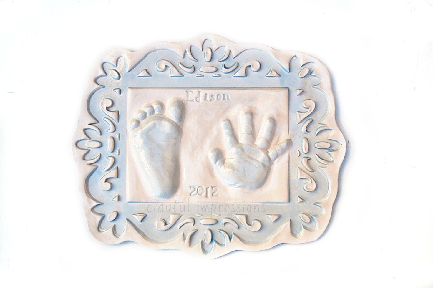 Personalized baby gift of hand and foot print in classical style Mold included     pop out