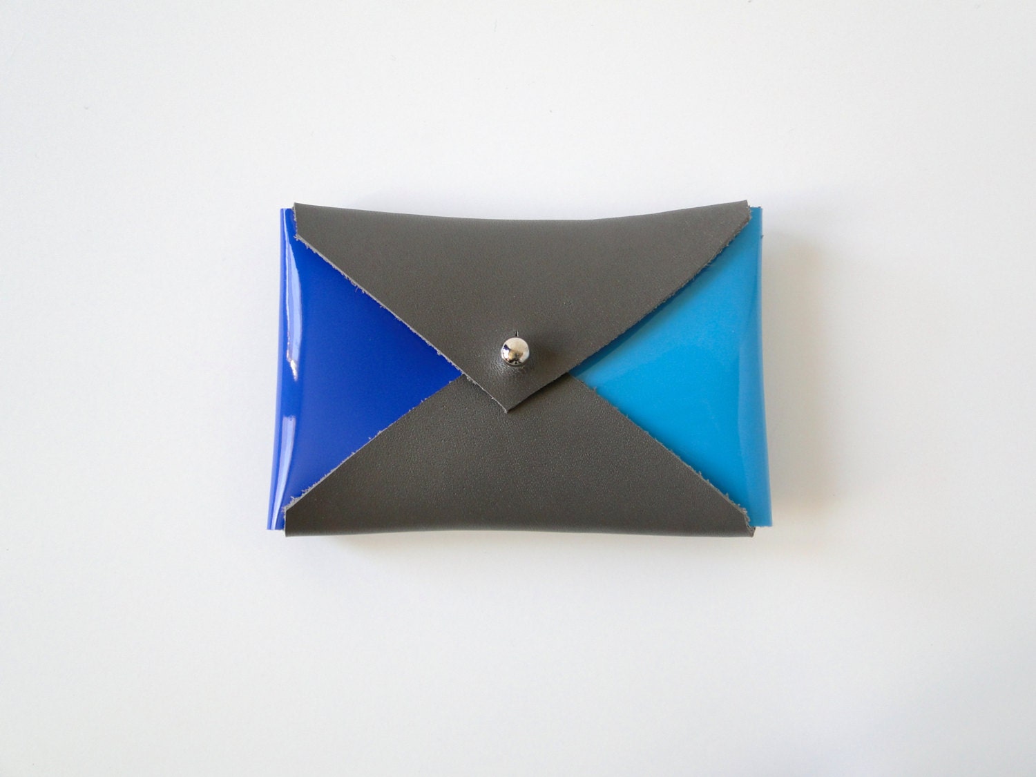 Leather Business Card Case or Wallet - Slate, Blue, and Turquoise Colorblock