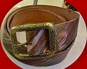 handmade  unisex striped leather belt