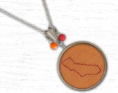 Hand Embroidered Necklace - Design your own Custom US State Outline Design Necklace Pendant With Chain - Bright Cotton Colors