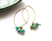 Aqua and Cream Czech Glass Earrings with Brass Leaf Shaped Ear Wires - Ocean Waves