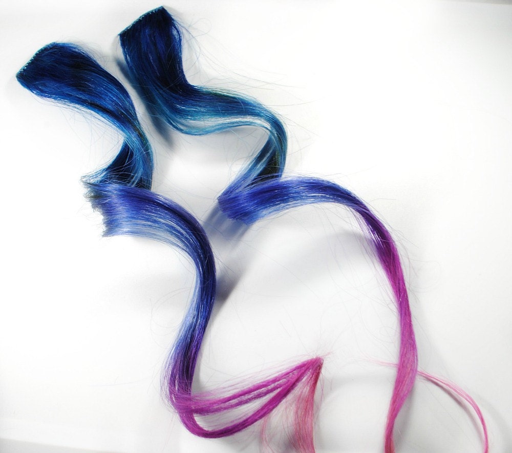 Fairy Bliss / Human Hair Extension / Purple Blue Pink / Long Tie Dye Colored Hair