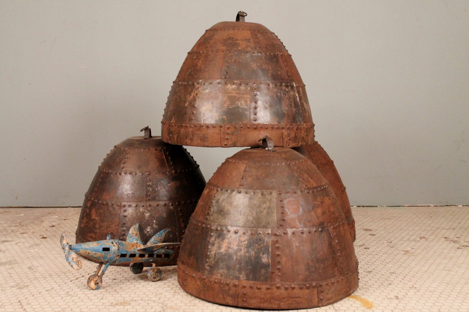SALE Industrial Rustic Hanging Rusted Riveted Recliamed Iron Light Fixture