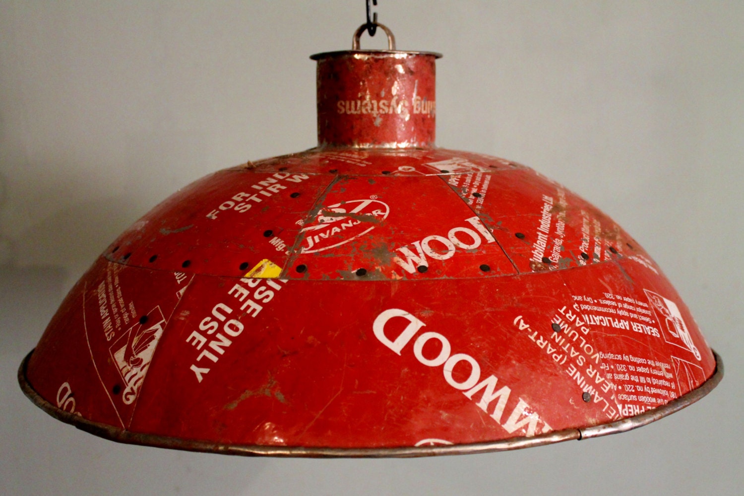 Red Industrial Upcycled Vintage Can Pendant Light Fixture