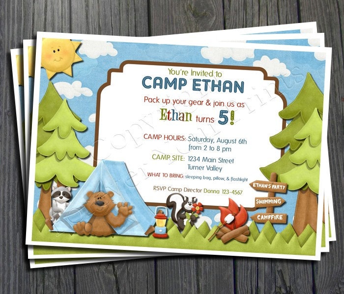 Camping Birthday Invitation - FREE Thank You Card included