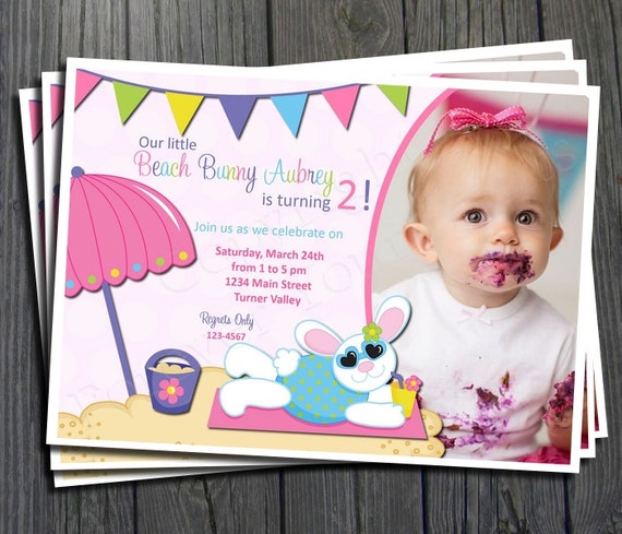 Beach Bunny Birthday Invitation - FREE Thank You Card Included Il_570xn
