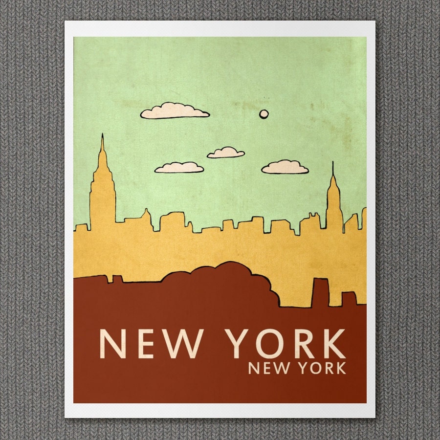 New York, New York 8x10 / Nursery Decor, Skyline Poster, Typography Print, Giclee, Travel Theme, Digital, Trendy, Modern Loft, Hipster Art