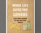Funny Art Print Bar Poster - Lemons - 8 x 10 Inspirational Unique Illustration and Typography Art Print