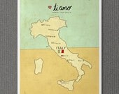 I Love You in Italy 16x20 / Nursery Decor, LARGE Art Print Poster, Travel Map Theme, Kids Room Decor, Italian, European, Illustration, Print