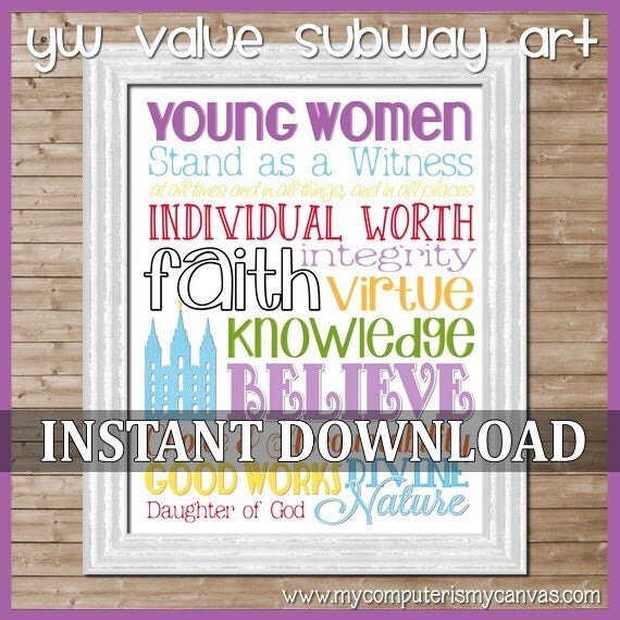 LDS YW Young Women's Subway Art -  Printable INSTANT Download