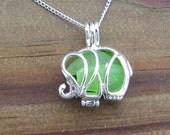 Sea Glass  Elephant Kelly Green Necklace Key Lime Green