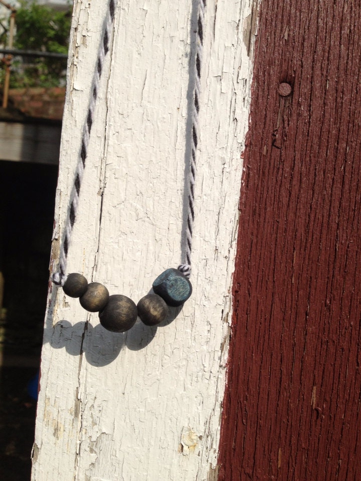 Wooden watercolor black beaded long necklace