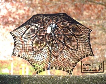 30"  Black Crochet UMBRELLA PARASOL,Steampunk, Gothic, Victorian, Easter Wedding- Made to order