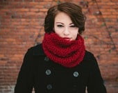 Crocheted Infinity Cowl in Dark Maroon