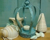 Mermaid's Crown Turquoise Metal Tealight Holder Beach House Decor