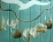 Seagull Driftwood Mobile Windchime Saddle Capiz Seashell Beach House Decor