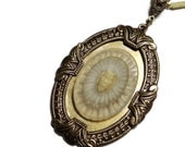 Steampunk Necklace is an Owl on Camphor Glass Cameo in Victorian Style with Vintage Glass Owls in brass - by Dr Brassy Steampunk