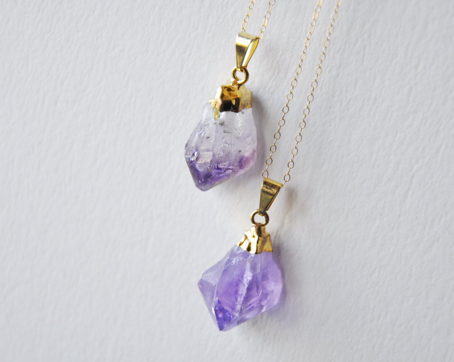 Amethyst Electroplated Dipped Rock - 14k Gold Necklace - Rough Cut - February Birthstone